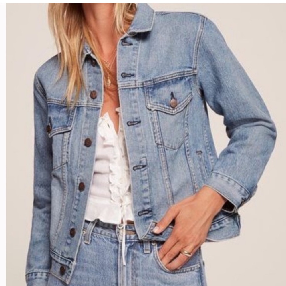 Reformation Henley denim distressed jean jacket vintage wash